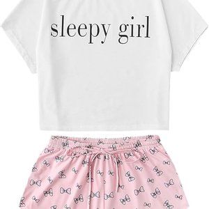 NEW DIDK Women's Short Sleeve Cute Print Tee and Shorts Sleepwear Pajama Set XXL